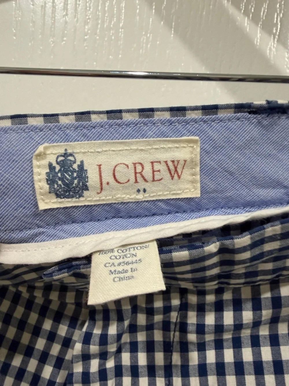 J. Crew Men’s Shorts Navy Blue White Gingham Check 100% Cotton Flat Front 34”